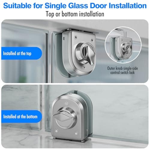Ranbo Frameless Glass Door Floor Lock, Clamp-On No-Drill, 304 Stainless Steel, Fits 3/8"–1/2" (10–12 mm) Swing/Sliding Doors — Ideal for Office, Entrance,Storefront,Top or Bottom Mount,Brushed Nickel