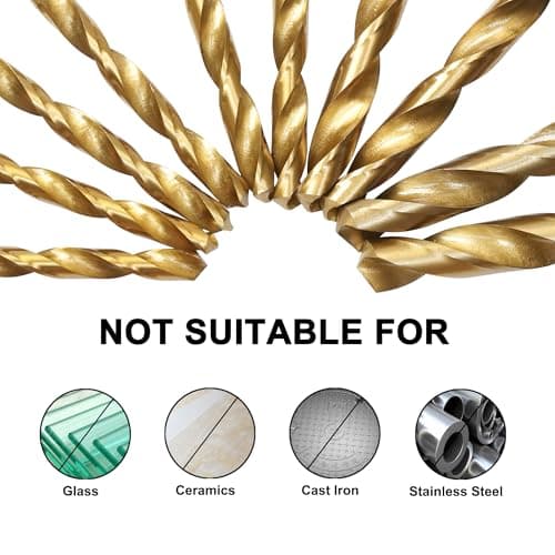 BeHappy 230 Pcs Drill Bit Set, 135° Tip Titanium Coated High Speed Steel, Twist Drill Bit Kit for Iron, Aluminum Alloy, Copper, Wood, Plastic, with Hard Storage(/16“-1/2”