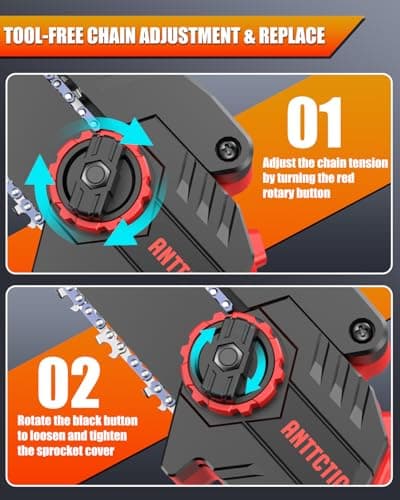 Mini Chainsaw Cordless, 6 inch Small Electric Chainsaw Battery Powered, Handheld Mini Chain Saw with 2 Batteries&2 Chains, Hand Saws for Branch Wood Cutting Tree Trimming (UPGRADED VERSION), Red