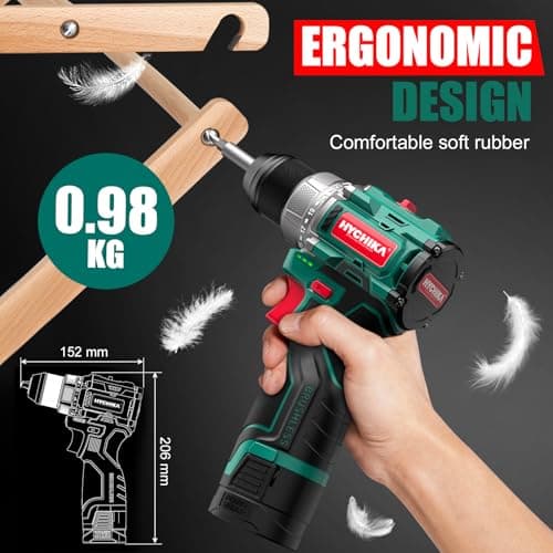 HYCHIKA Drill Set, True Brushless Power Drill Driver 16.8V Cordless Compact Drill Woman Man,410 IN-LB, LED Light,2 Variable Speed 23+1 Torque 3/8" Keyless Chuck, 1 Lithium-Ion Battery