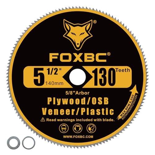 FOXBC 5-1/2-Inch 130 Tooth Plywood, Veneer, OSB, Plastic Cutting Circular Saw Blade with 5/8 Inch Arbor, with 1/2" 3/8" Bushing - 3 Pack