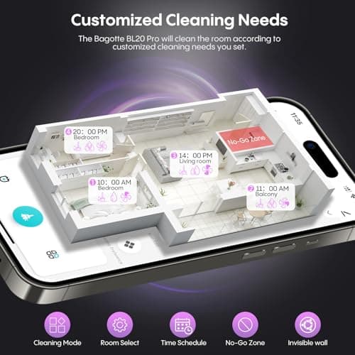 Bagotte Robot Vacuum and Mop, 5000Pa Self Emptying Robotic Vacuum with Mapping,60-Day Hands-Free Cleaning, LiDAR Navigation, No-Go Zones,Wi-Fi/App/Alexa Control, for Pet, Hard Floors, Carpets