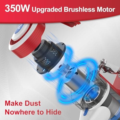 Cordless Vacuum Cleaner for Home, 45Kpa Lightweight Stick Vacuum with Powerful Suction, Rechargeable Battery Up to 50mins, Handheld Vacuum Cleaners for Hardwood Floors, Carpets, Pet Hair - Red
