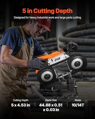 VEVOR 20V Portable Band Saw, 5 in Deep Cut, 360W Cordless Compact Bandsaw with Brushless Motor, Adjustable Speed, for Cutting Metal, Wood, Compatible with Makita Batteries (Bare Tool Only)