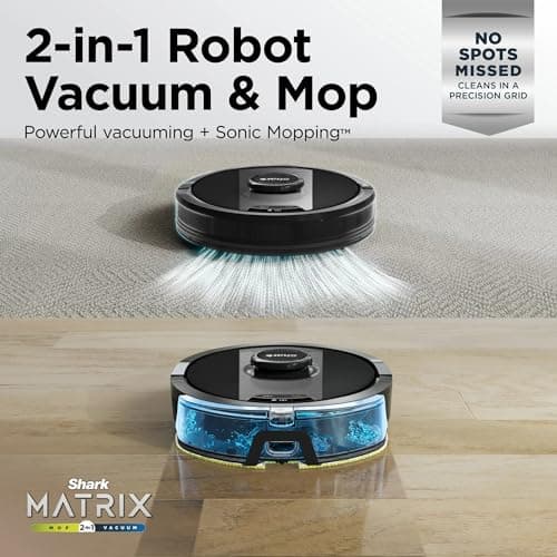 Shark RV2400WD IQ 2-in-1 Robot Vacuum & Mop with Matrix Clean & Sonic Mopping, Perfect for Pet Hair, Carpets, Hard Floors, Compatible with Alexa, Black/Silver, No Self-Empty Base (Renewed)