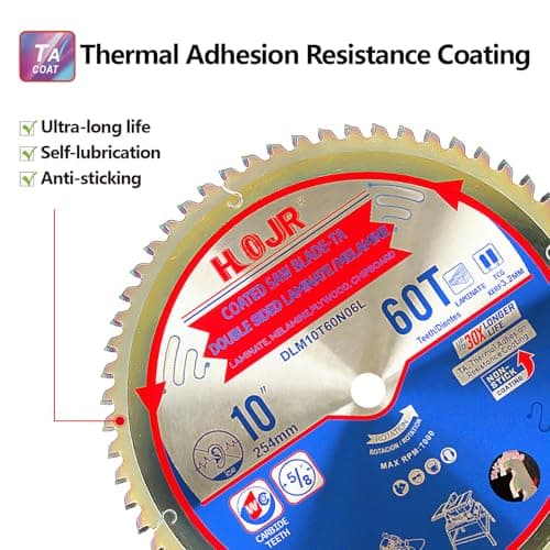 Circular Saw Blades Woodworking TA Series,10" 60-Tooth 5/8" Arbor, for Laminate, Melamine Board, Special Anti-Thermal Adhesion Coating on Cutting Edges -TA,High Finish,Long Life,DLM 10" 60T TA