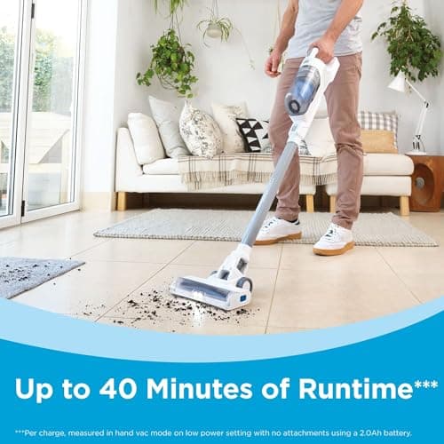 BLACK+DECKER POWERSERIES+ 16V MAX Cordless Stick Vacuum with LED Floor Lights, Lightweight, Multi-Surface, White (BHFEA420J)