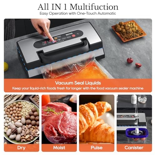 Upgraded Vacuum Sealer for Liquid, SEATAO 90Kpa Vacuum Sealer Machine for Dry/Moist/Liquid Food, Easy-Lock Handle, Double Heat Seal, Built-in Cutter and Bag Storage & Removable Drip Tray
