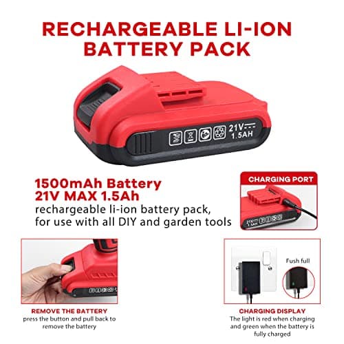 jar-owl Powerful Brushless Motor 21V Cordless Drill Set, 319 in-lb Torque, 0-1350RMP Variable Speed, 10MM 3/8'' Keyless Chuck, 25+1 Clutch, 1.5Ah Li-Ion Battery & Charger for Home Tool Kit