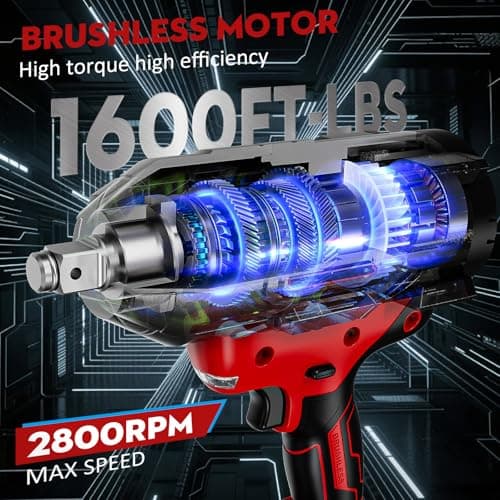 Cordless Impact Wrench 1600Ft-lbs - 2100N·m High Torque Impact Gun with 2 * 4.0Ah Battery - 3/4 Inch Brushless Impact Driver with 3/4" to 1/2" Adapter & 5 Sockets & Case for Car Truck Home