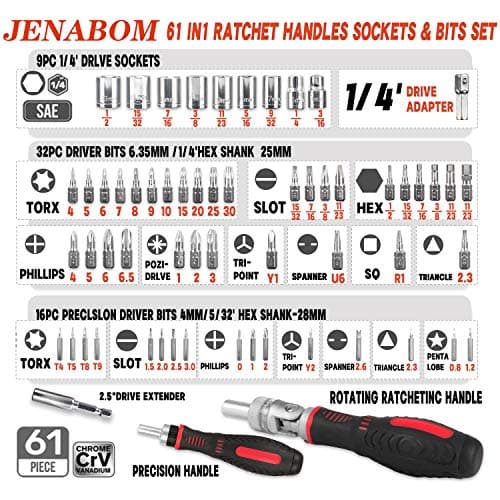 61 in 1 Ratcheting Screwdriver Set, Magnetic Screwdriver Bit Set with Rotatable Ratchet Handles, Sockets & Bits, Household Repair Tool Kits for Computers, Electronic Devices, Furniture