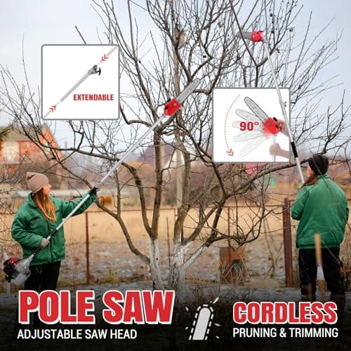 Pole Saw Gas Powered, 16-Foot Reach 42.7CC 2-Cycle 10-Inch Bar Cordless Extendable Long Trimmer Power Gasoline Chainsaw For Tree Hedge Trimming Bush Pruning, Spinning Saw Head