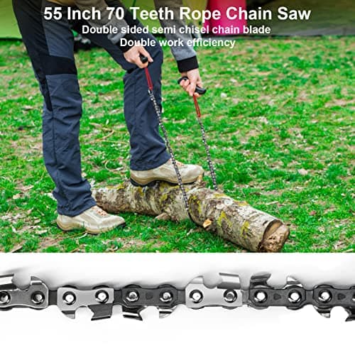 Rope Saw for Tree Limbs, 55 Inch Chain Saw with 70 Sharp Teeth & 46 Feet Ropes Kit, High Limb Pocket Chainsaw