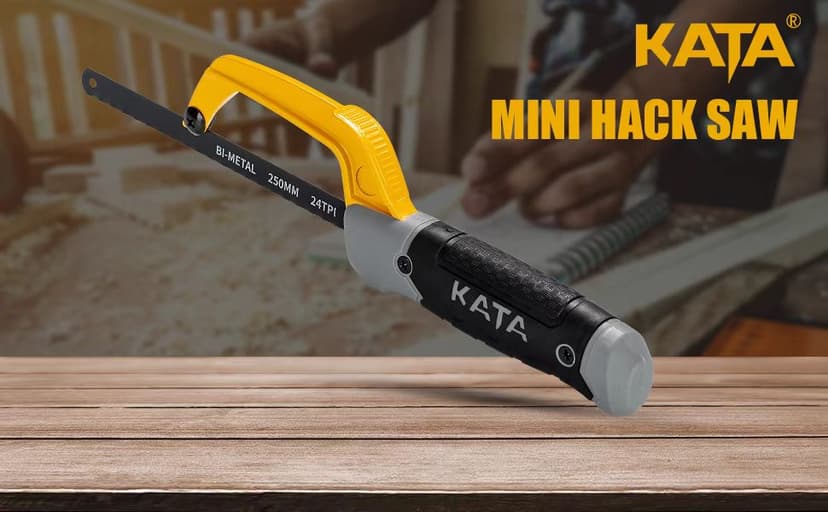 KATA Hacksaw, Compact Hand Operating Hack Saw with 10 Inch Aluminum Frame and 2 Piece Extra Flexible Bi-Metal HSS Blades, Suitable for Wood and Metal (Mini Hacksaw)