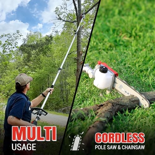 Gas Powered Pole Saw, 16-FT Height Reachable Cordless Extension Chainsaw for Tree Trimming with 3.6ft Extension Pole Reach to 16 feet for Tree Limb Branches Pruning, Classical Saw Head