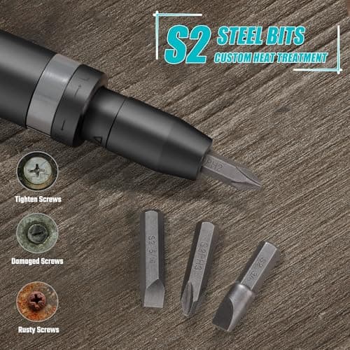 DURATECH 3/8 Inch Drive Manual Impact Driver, Reversible Hand Screwdriver Set, with S2 Steel Bits, 5-Piece, for Tighten/Rusted Fasteners, Organized in Storage Case