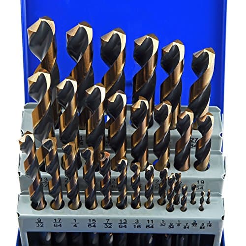 MaxTool Twist Drill Bit Set 29PCs 5% Cobalt HSS M35 Jobber Length Fully Ground for Hardened Steel Metal Cast Iron etc 1/16“ to 1/2”; JBS35G10R029