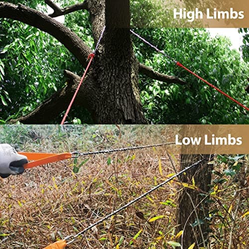Rope Saw for Tree Limbs, 55 Inch Chain Saw with 70 Sharp Teeth & 46 Feet Ropes Kit, High Limb Pocket Chainsaw