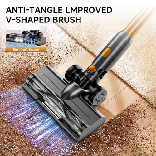 Cordless Vacuum Cleaner,55Mins/Powerful Vacuum Cleaners for Home,Stick Vacuums with 8 in 1,Touch Screen,LED Headlights, Anti-Tangle,Rechargeable,Lightweight for Carpet,Hard Floor, Pet Hair,Gold