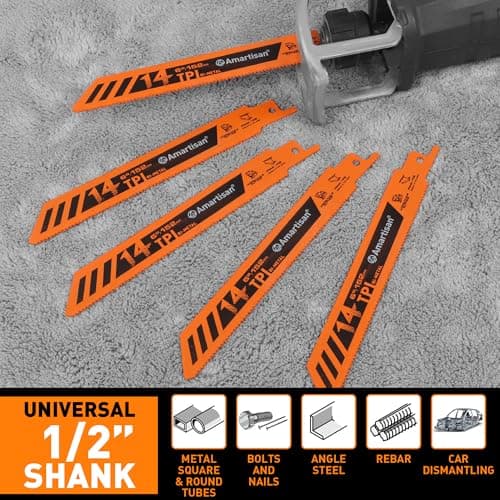 AMARTISAN 5-Piece 6 Inch 14TPI Heavy Metal Cutting Reciprocating Saw Blades,Suitable for Metal Cutting, Pipes, and Steel Bars