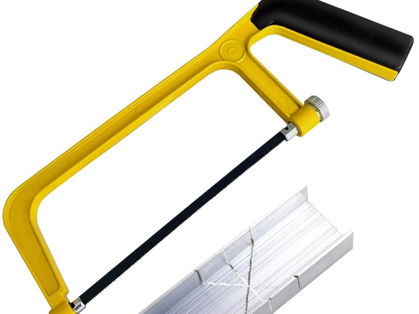 Mini Metal Miter Box and Saw Set, 6 Inch Extra Fine Cut Hand Saw, 5.3 Inch Small Aluminum Miter Box with 3 Hacksaw Replacement Blades for Crafts, Hobby Projects, Cutting Wood, Soft Metal