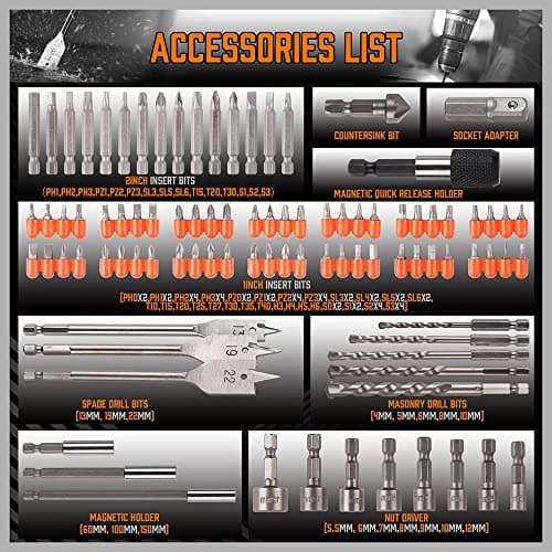 HORUSDY Impact Drill Bit Set, 112-Pieces 1/4" Hex Shank Impact Driver Bits and Screwdriver Bits Set for Screw Driving and Wood Metal Cement Drilling Screwdriver Bits Set with Storage Case