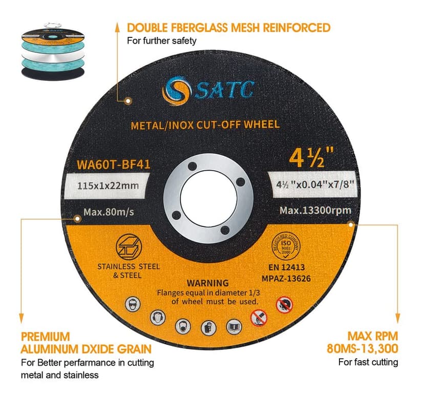 S SATC 4 1/2 Cut Off Wheel 50 PCS Cutting Wheels 4.5"x.040"x7/8" Angle Grinder Cutting Disc Ultra Thin Metal & Stainless Steel