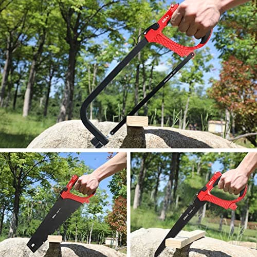 AIRAJ High-end Hacksaw Set, Universal Metal Hacksaw with 3 Different Hacksaw Blades, Best Hacksaws for Metal and Heavy Duty Hand Saw for Cutting Wood, for Cutting Any Metals and Wood Material