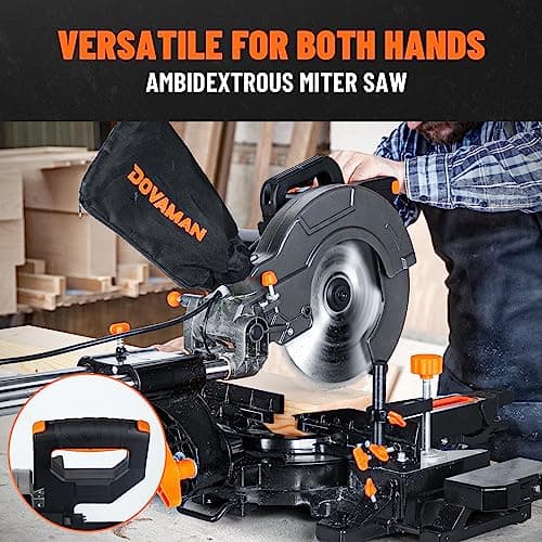 Updated 10-Inch Sliding Miter Saw, Multi-Material Cutting w/ 3 x TCT Blades, Ambidextrous Operation, 5000/3200RPM Speed, Laser Guide, 0-45° Bevel Cut, Max Cut 3.5x13.4in, 9 Positive Stops