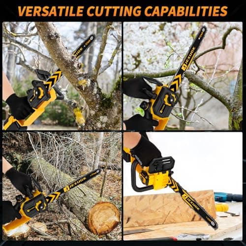 12" Brushless Chainsaw, 21V Cordless Chainsaw with 2 x 4.0Ah Battery, Electric Motosierra De Gasolina with 2 x Chains & Guide Plate, Eléctrica Rechargeable Saw for Wood Cutting Trimming Branch