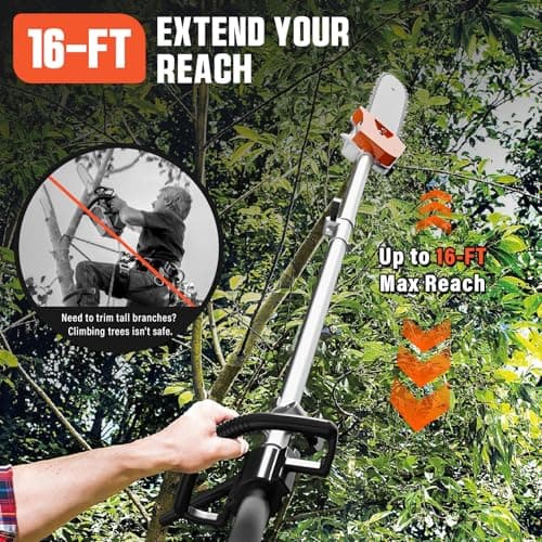 48CC Gas Powered Pole Saw 2-Cycle Engine,16FT Adjustable Extension Pole Chainsaw for Tree Trimming & Pruning,Lightweight Design,Professional Landscaping Tool (Gas Pole Saw)