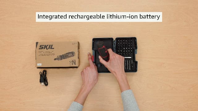 SKIL Rechargeable 4V Cordless Screwdriver with Circuit Sensor Technology Includes 45pcs Bit Set, USB Charging Cable, Carrying Case - SD561204