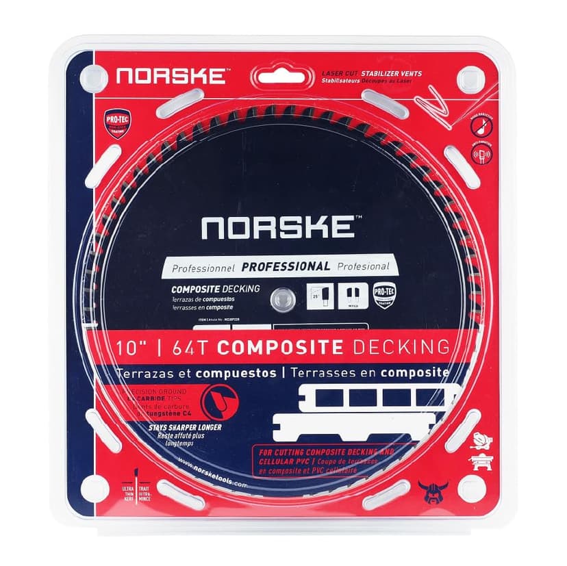 Norske Tools NCSBP228 10 inch x 64T Composite Decking (Trex) and Bamboo Decking Saw Blade with 5/8 inch Bore Japanese Steel