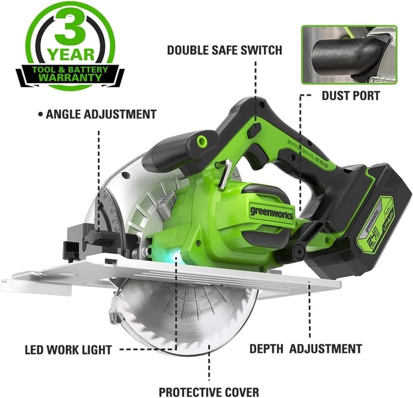 Greenworks 24V 7-1/4'' Circular Saw Brushless Cordless, with 4Ah Battery and 2A Charger