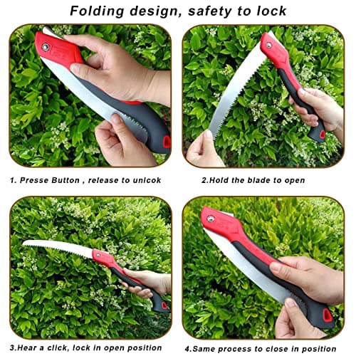 10 Inch Heavy Duty Pruning Saw, Folding Hand Saw with SK5 Curved Blade, Triple-cut Razor Teeth Used for Trees Wood Cutting Camping Gardening Work, Hiking, Landscaping, Tree Trimming