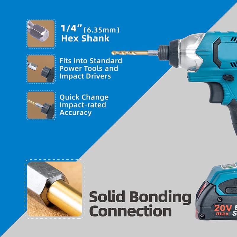 HIGHFIRE 22 Pieces Hex Shank Drill Bit Set for Impact Driver, HSS Twist Titanium Drill Bits for Metal, Hex Drive Quick Change Drill Bits Set