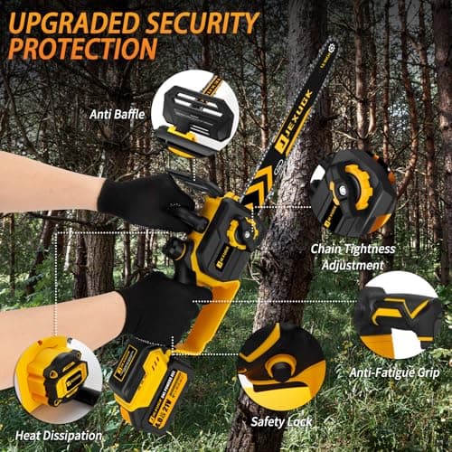 12" Brushless Chainsaw, 21V Cordless Chainsaw with 2 x 4.0Ah Battery, Electric Motosierra De Gasolina with 2 x Chains & Guide Plate, Eléctrica Rechargeable Saw for Wood Cutting Trimming Branch