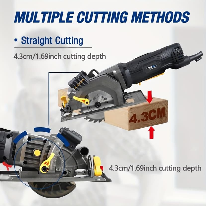 Mini Circular Saw,NEWONE 4.5Amp Electric Circular Saw with 6 Saw Blades,3500RPM,Max Cutting Depth 1-11/16"(90°), 1-1/8"(45°),Circular Saw With Laser for Wood, Soft Metal, Tile and Plastic Cuts
