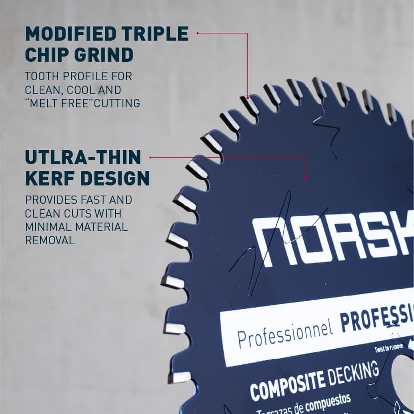 Norske Tools NCSBP228 10 inch x 64T Composite Decking (Trex) and Bamboo Decking Saw Blade with 5/8 inch Bore Japanese Steel