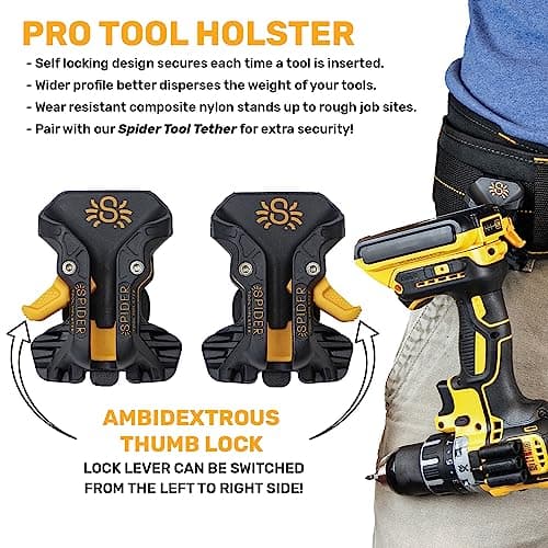 Spider Tool Holster - Improve The Way You Carry Your Power Drill, Driver, Multitool, Pneumatic, Multi-Tool and More on Your Belt - Compatible With All Major Tool Brands