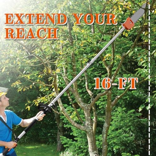 48CC Gas Powered Pole Saws,2-Stroke Gas Pole Saws for Tree Trimming with11.5in Cutting Bar,16 FT Extendable Pole Chainsaw Tree Trimmer