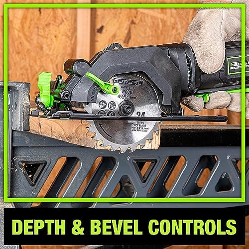 Genesis Mini Circular Saw 4.0 Amp 4-1/2" with 24T Carbide-Tipped Blade, Rip Guide, Vacuum Adapter, and Blade Wrench (GCS445SE)