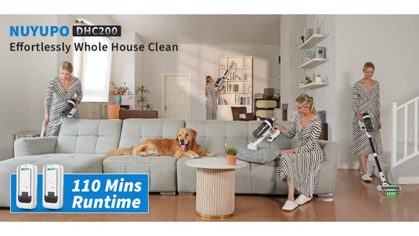 Cordless Vacuum Cleaner, 2 Batteries 110 Mins Runtime Vacuum Cleaners for Home, 550W 45KPA 15-in-1 Stick Vacuum with Charging Dock, Handheld Vacuum Cordless for Pet Hair Carpet Hardwood Floor