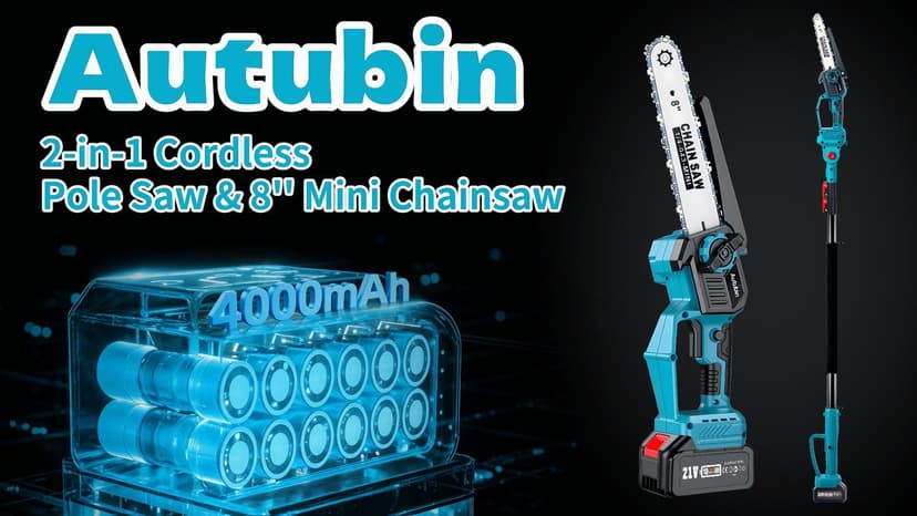 2-in-1 Cordless Pole Saw & 8'' Mini Chainsaw,Forest Ranger Approved Electric Handheld Chain Saw with 2× 21V 4.0Ah Rechargeable Batterie&Charger, Auto Oiling Multi-Angle,Max 16Ft Saw for Tree Trimming