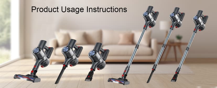 Cordless Vacuum Cleaner, 60 Mins Runtime Vacuum Cleaners for Home, Stick Vacuum Self-Standing, Wall Mount Charging, 3 Mode Handheld Vacuum for Pet Hair/Carpet/Floor