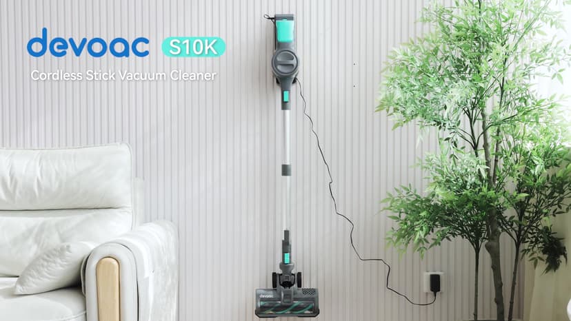DEVOAC S10K Cordless Vacuum Cleaner for Home, 6-in-1 Lightweight Stick Vacuum with Powerful Suction, Rechargeable Battery Up to 45mins, Handheld Vacuum Cleaners for Hardwood Floor, Carpet, Pet Hair