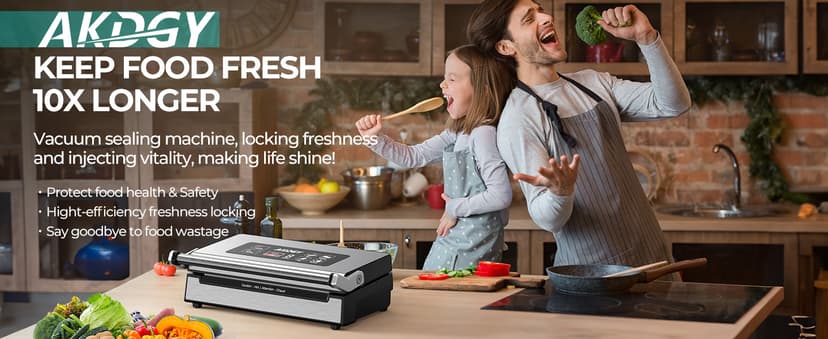 90Kpa Food Vacuum Sealer, Stainless Steel Vacuum Sealer Machine for Food with Double Heat Seal & Double Pump, Food Sealer Dry/Moist/Liquid Modes, Roll Storage and Cutter, Easy-Lock Handle and Clean