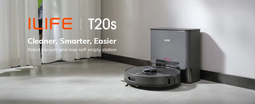ILIFE T20s Self-Emptying Robot Vacuum and Mop Combo, 5000Pa Suction, 70-Day Capacity, LiDAR Navigation, 260mins Runtime, App/Alexa Control, Robotic Vacuum Cleaner for Hard Floors, Carpets and Pet Hair