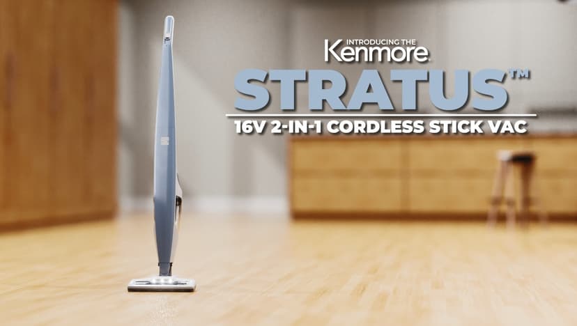 Kenmore DS1020 16V Cordless Stick Vacuum Lightweight 2-in-1 Handheld, LED Headlight with 2-Speed Power Control for Hardwood Floor, Carpet & Pet Hair, 16 Volts, Gray-Blue