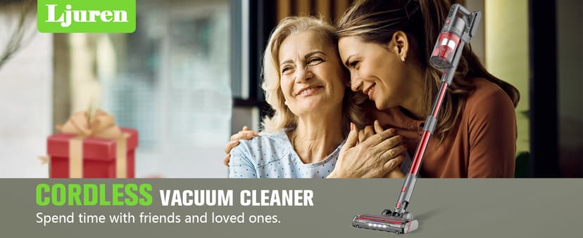 Cordless Vacuum Cleaner, 85,000PRM Upgraded Dual Suction Cordless Stick Vacuum up to 35mins Runtime, Lightweight Rechargeable Vacuum for Home (Grey Red)